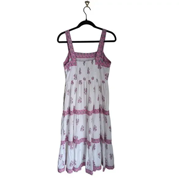 J. Crew Block-print square neck tiered midi dress size 4 - Picture 4 of 7